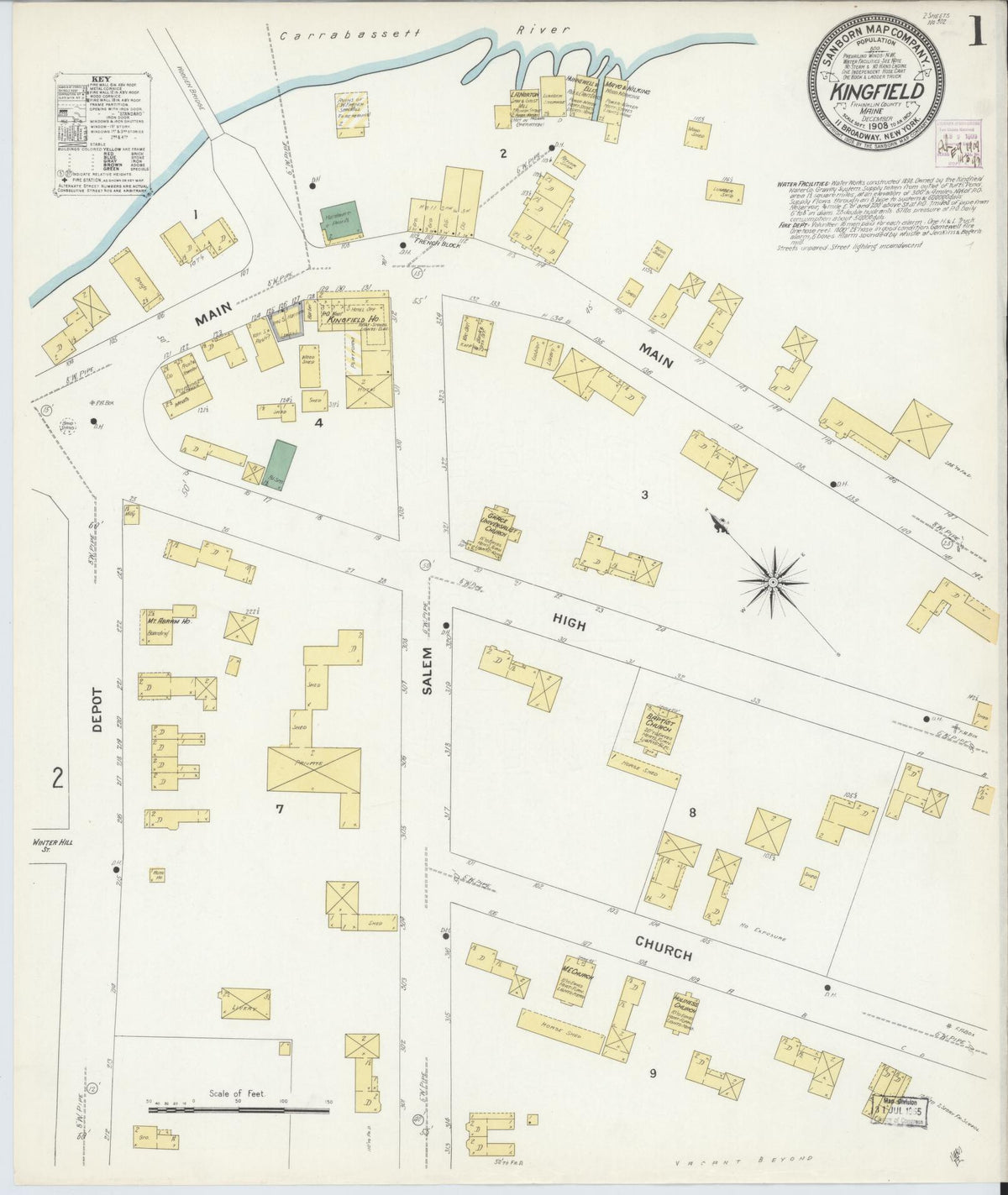 Sanborn Fire Insurance Map from Kingfield, Franklin County, Maine (1908), Sheet #0001 - Complete Map Set gallery image, historic Sanborn map, vintage wall art, Maine Maine