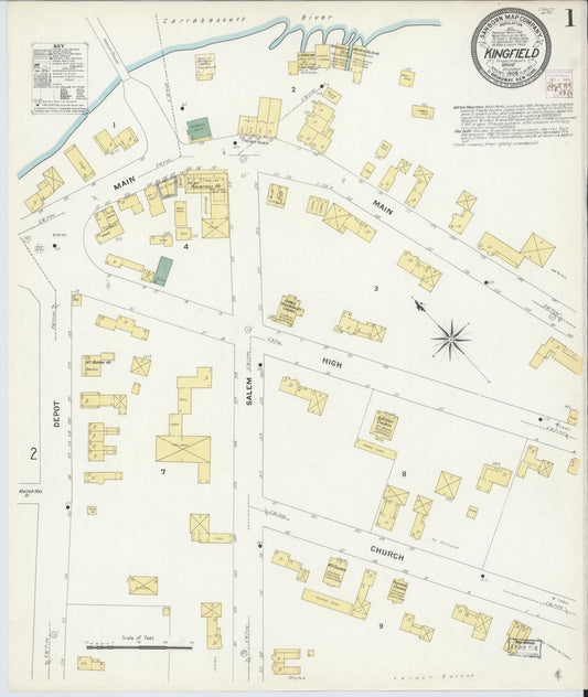 Sanborn Fire Insurance Map from Kingfield, Franklin County, Maine (1908), Sheet #0001 - Complete Map Set gallery image, historic Sanborn map, vintage wall art, Maine Maine