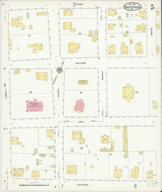 Sanborn Fire Insurance Map from Waynesboro, Burke County, Georgia (1912), Sheet #0005 - Historic Sanborn Fire Insurance Map Print, vintage old map wall art, antique decor, genealogy gift, Georgia Georgia map