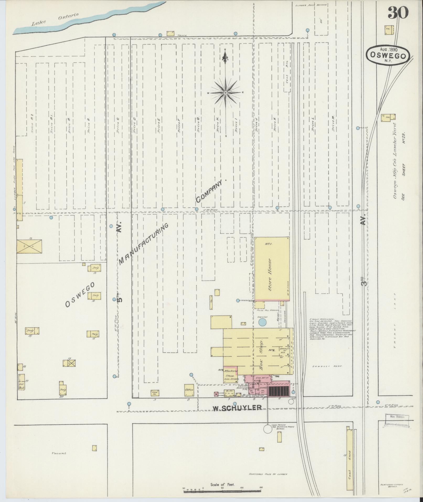 Sanborn Fire Insurance Map from Oswego, Oswego County, New York (1890), Sheet #0030 - Historic Sanborn Fire Insurance Map Print, vintage old map wall art, antique decor, genealogy gift, New York New York map