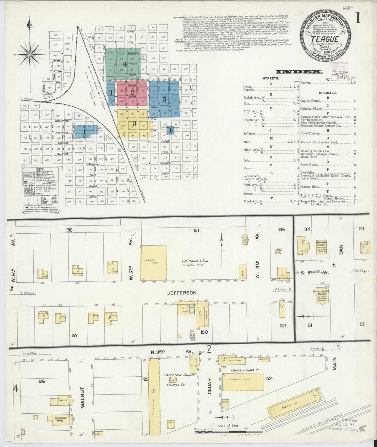 Sanborn Fire Insurance Map from Teague, Freestone County, Texas (1908), Sheet #0001 - Historic Sanborn Fire Insurance Map Print, vintage old map wall art, antique decor, genealogy gift, Texas Texas map