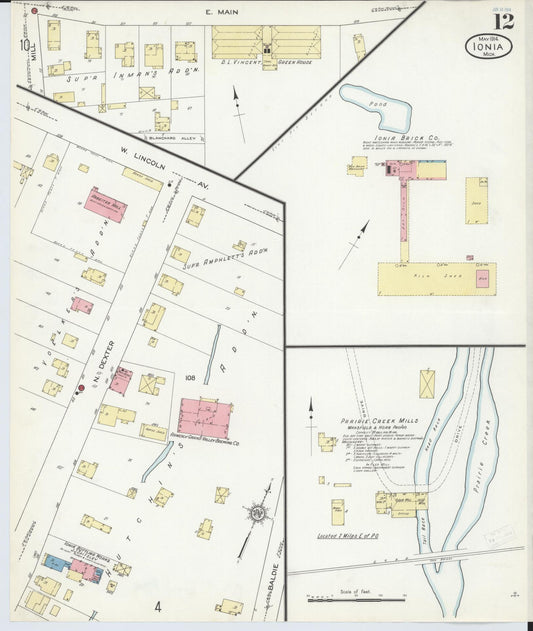 Sanborn Fire Insurance Map from Ionia, Ionia County, Michigan (1914), Sheet #0012 - Historic Sanborn Fire Insurance Map Print, vintage old map wall art, antique decor, genealogy gift, Michigan Michigan map