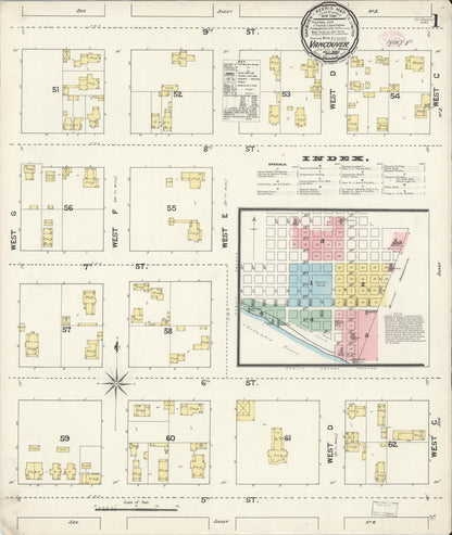 Sanborn Fire Insurance Map from Vancouver, Clark County, Washington (1890), Sheet #0001 - Complete Map Set gallery image, historic Sanborn map, vintage wall art, Washington Washington