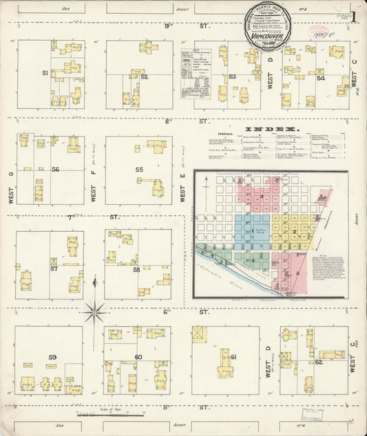 Sanborn Fire Insurance Map from Vancouver, Clark County, Washington (1890), Sheet #0001 - Complete Map Set gallery image, historic Sanborn map, vintage wall art, Washington Washington