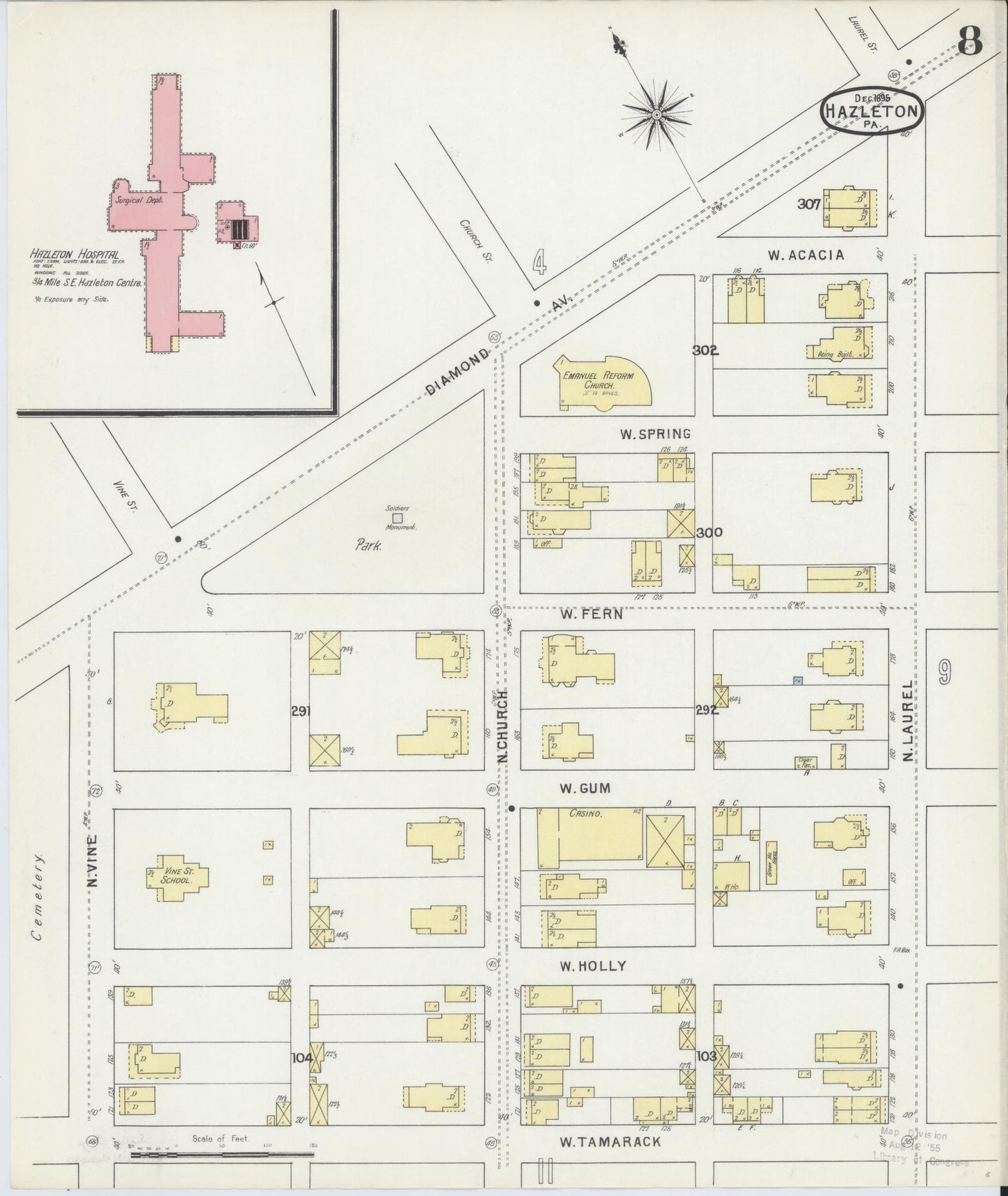 Sanborn Fire Insurance Map from Hazleton, Luzerne County, Pennsylvania (1895), Sheet #0008 - Complete Map Set gallery image, historic Sanborn map, vintage wall art, Pennsylvania Pennsylvania