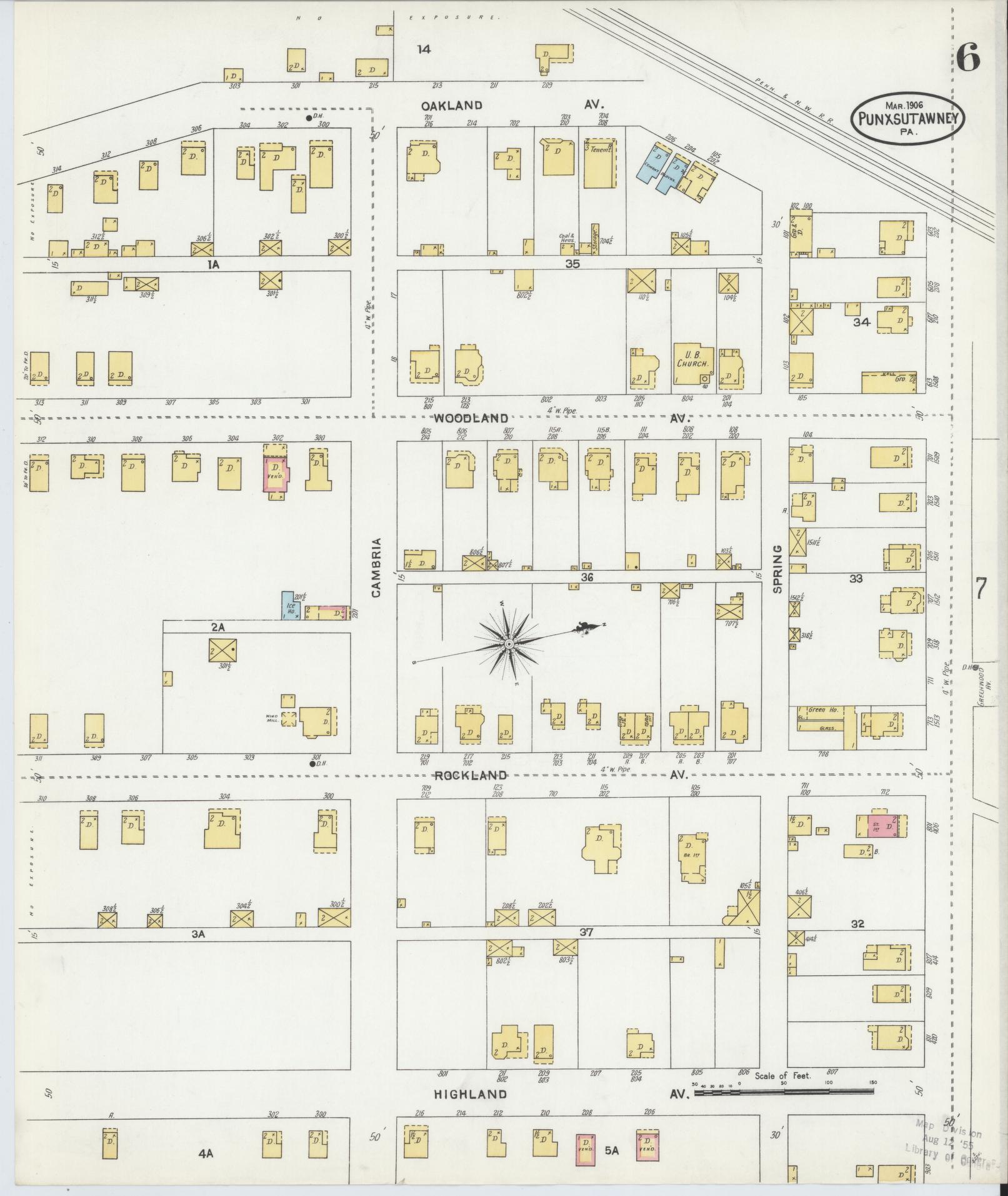 Sanborn Fire Insurance Map from Punxsutawney, Jefferson County, Pennsylvania (1906), Sheet #0006 - Complete Map Set gallery image, historic Sanborn map, vintage wall art, Pennsylvania Pennsylvania
