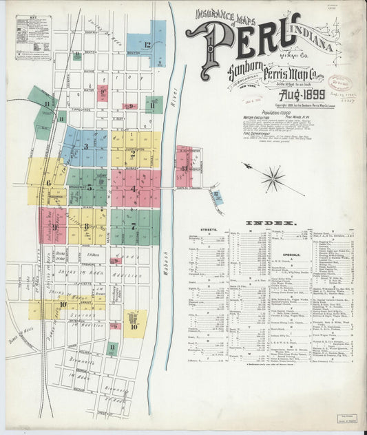 Sanborn Fire Insurance Map from Peru, Miami County, Indiana (1899), Sheet #0001 - Historic Sanborn Fire Insurance Map Print, vintage old map wall art, antique decor, genealogy gift, Indiana Indiana map
