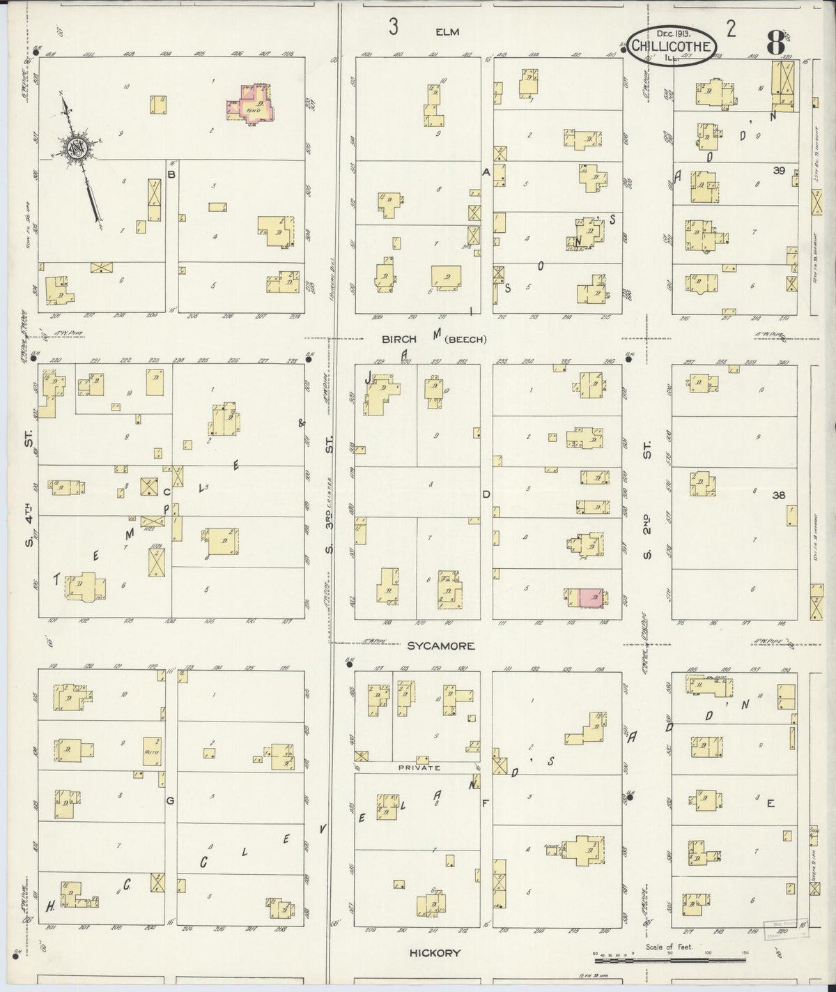 Sanborn Fire Insurance Map from Chillicothe, Peoria County, Illinois (1913), Sheet #0008 - Historic Sanborn Fire Insurance Map Print, vintage old map wall art, antique decor, genealogy gift, Illinois Illinois map
