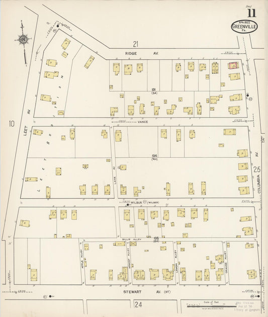 Sanborn Fire Insurance Map from Greenville, Mercer County, Pennsylvania (1922), Sheet #0011 - Historic Sanborn Fire Insurance Map Print, vintage old map wall art, antique decor, genealogy gift, Pennsylvania Pennsylvania map