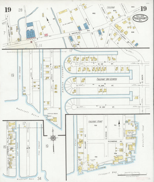 Sanborn Fire Insurance Map from Freeport, Nassau County, New York (1928), Sheet #0019 - Historic Sanborn Fire Insurance Map Print, vintage old map wall art, antique decor, genealogy gift, New York New York map