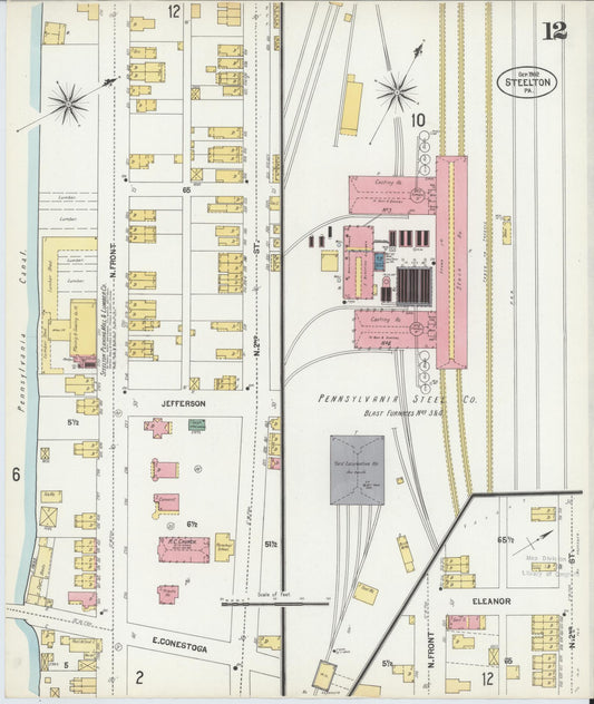 Sanborn Fire Insurance Map from Steelton, Dauphin County, Pennsylvania (1902), Sheet #0012 - Historic Sanborn Fire Insurance Map Print, vintage old map wall art, antique decor, genealogy gift, Pennsylvania Pennsylvania map