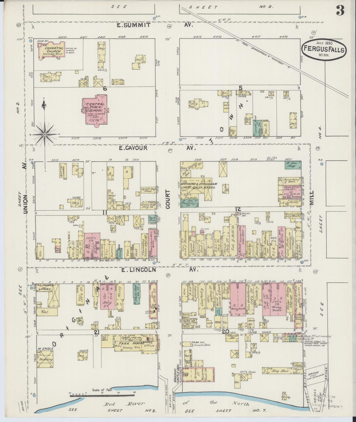 Sanborn Fire Insurance Map from Fergus Falls, Otter Tail County, Minnesota (1890), Sheet #0003 - Complete Map Set gallery image, historic Sanborn map, vintage wall art, Minnesota Minnesota