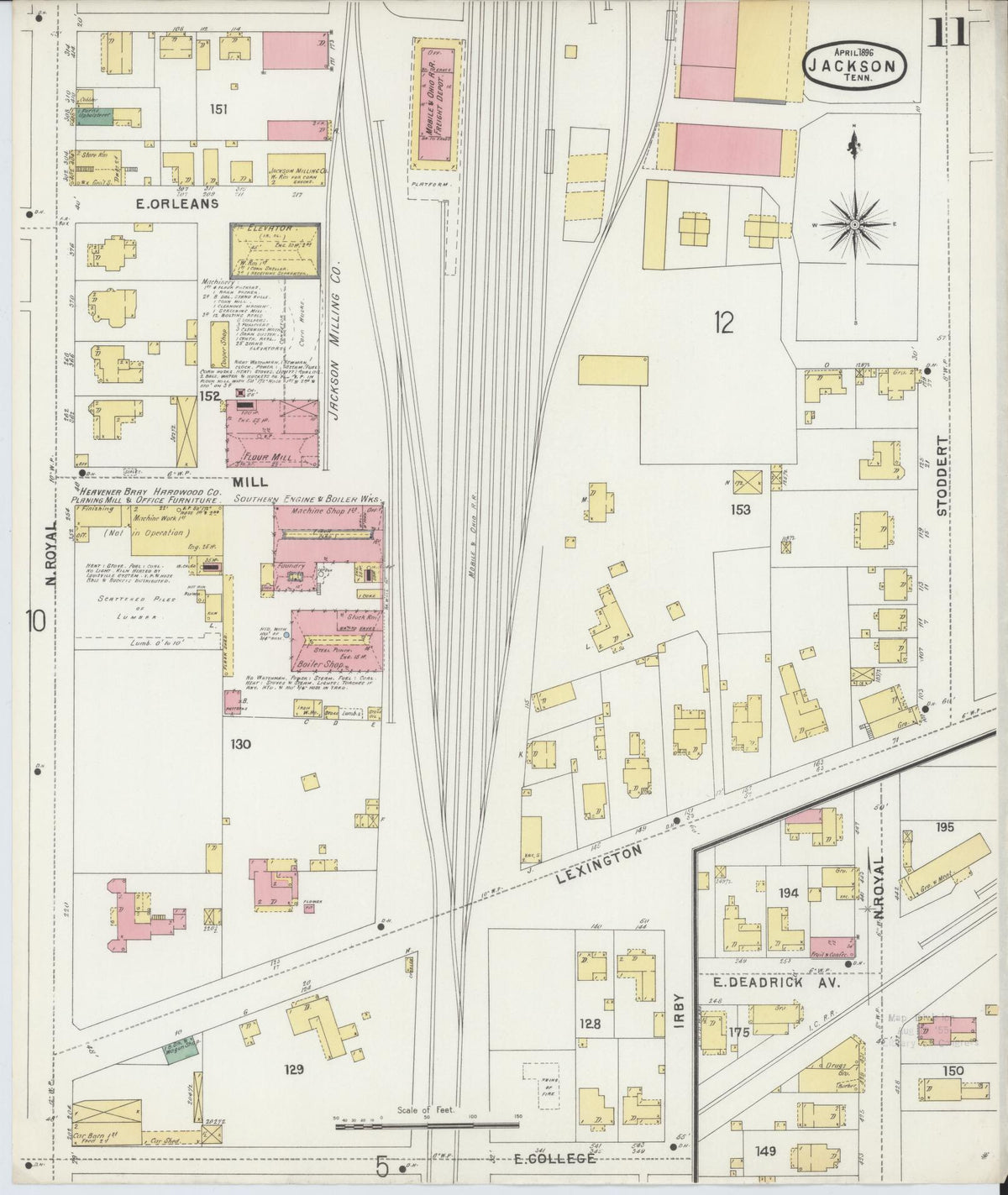 Sanborn Fire Insurance Map from Jackson, Madison County, Tennessee (1896), Sheet #0011 - Complete Map Set gallery image, historic Sanborn map, vintage wall art, Tennessee Tennessee