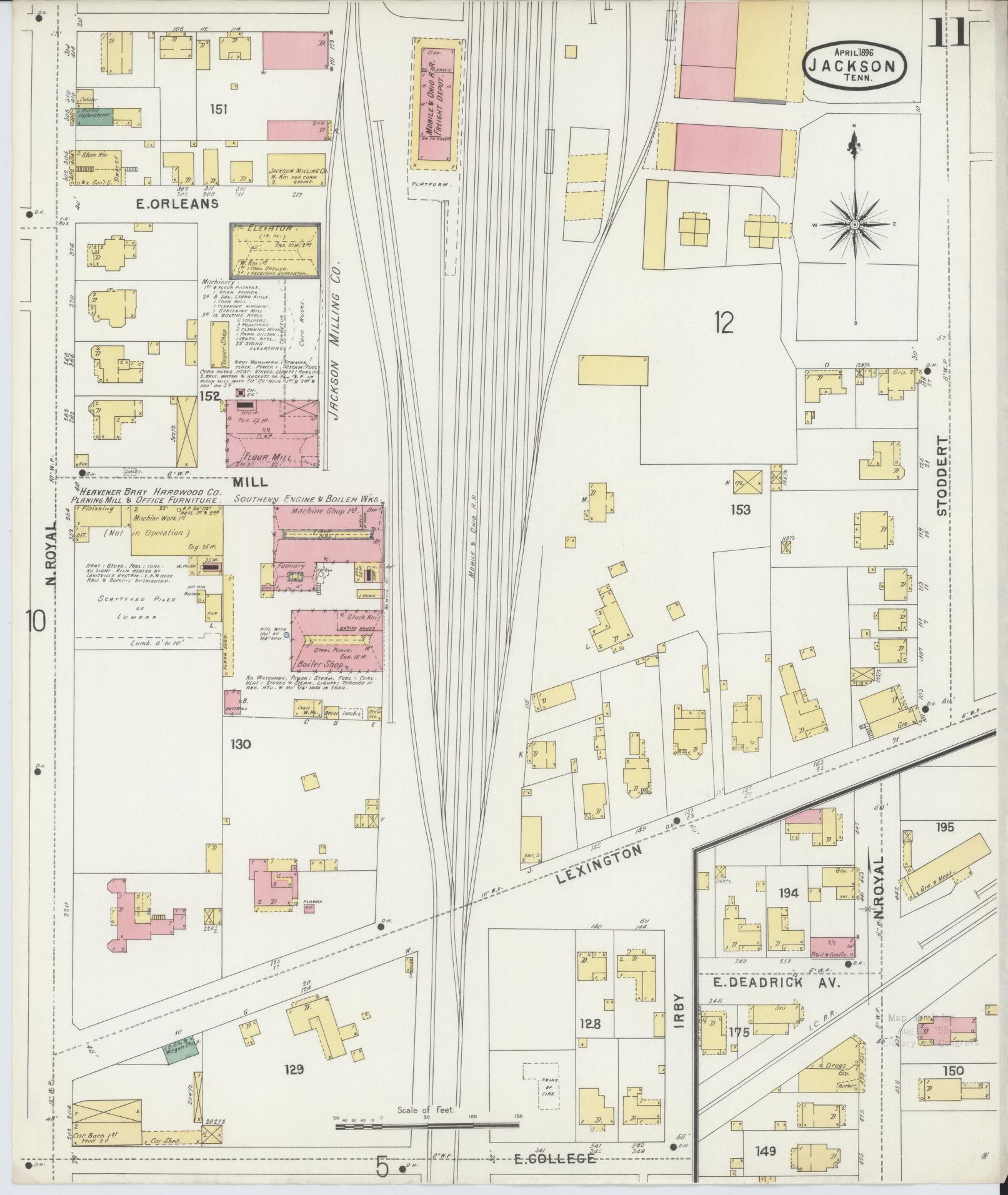 Sanborn Fire Insurance Map from Jackson, Madison County, Tennessee (1896), Sheet #0011 - Complete Map Set gallery image, historic Sanborn map, vintage wall art, Tennessee Tennessee