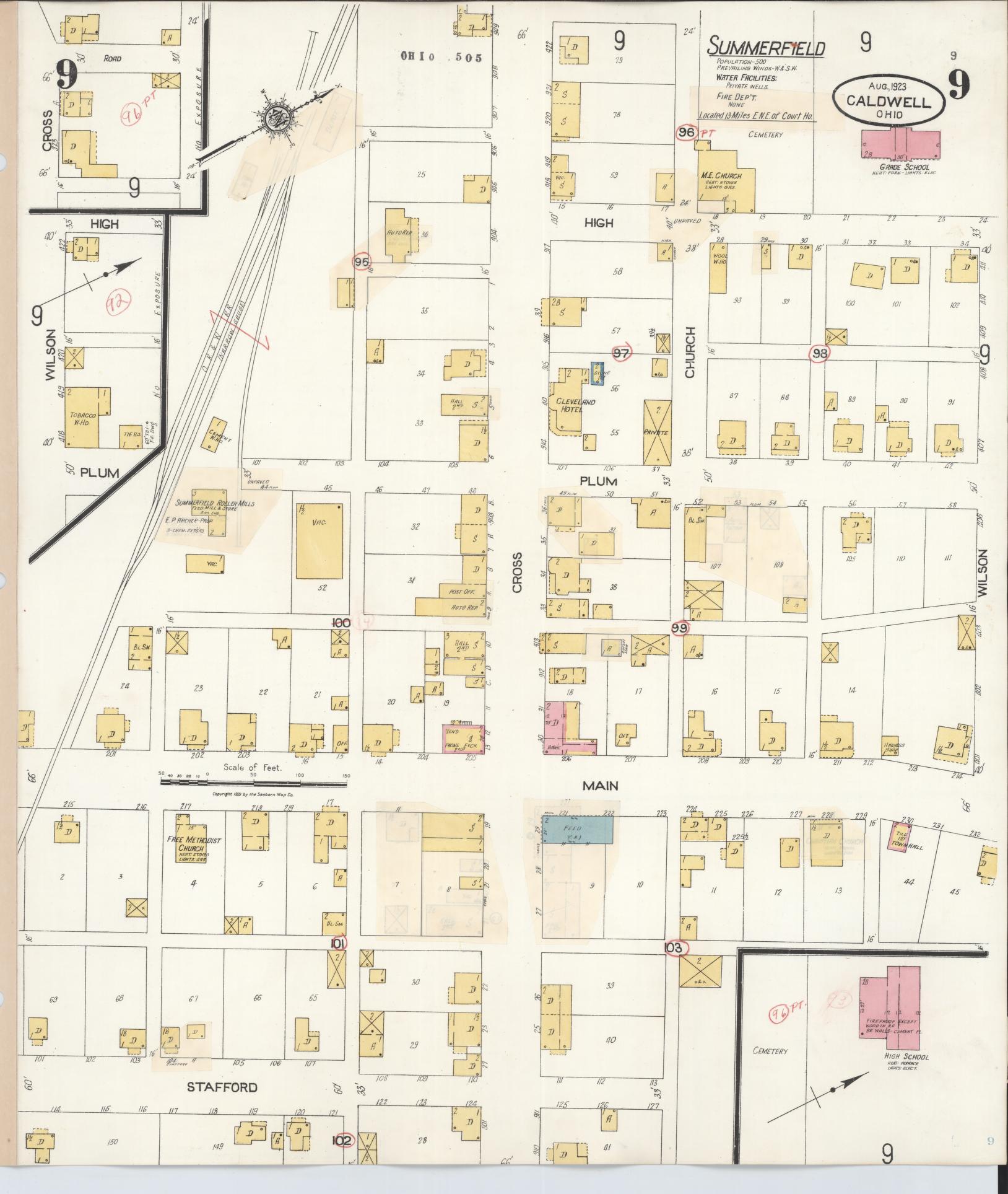 Sanborn Fire Insurance Map from Caldwell, Noble County, Ohio (1932), Sheet #0009 - Historic Sanborn Fire Insurance Map Print, vintage old map wall art, antique decor, genealogy gift, Ohio Ohio map