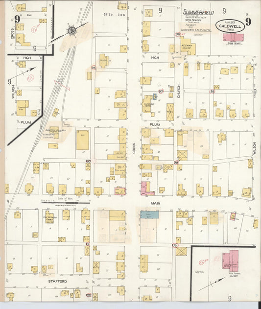 Sanborn Fire Insurance Map from Caldwell, Noble County, Ohio (1932), Sheet #0009 - Historic Sanborn Fire Insurance Map Print, vintage old map wall art, antique decor, genealogy gift, Ohio Ohio map