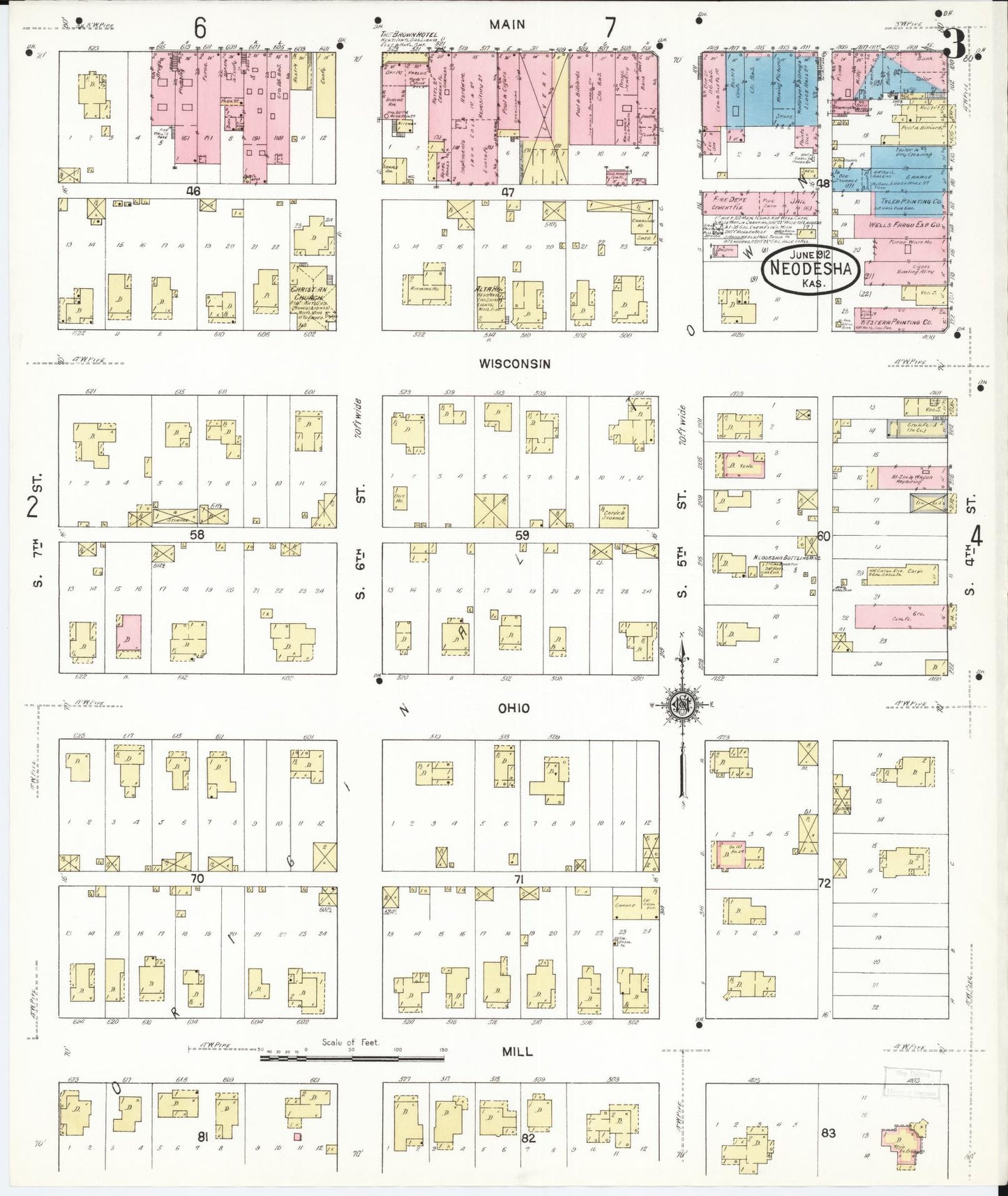 Sanborn Fire Insurance Map from Neodesha, Wilson County, Kansas (1912), Sheet #0003 - Complete Map Set gallery image, historic Sanborn map, vintage wall art, Kansas Kansas