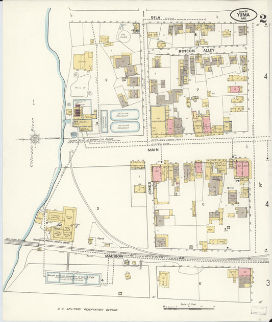 Sanborn Fire Insurance Map from Yuma, Yuma County, Arizona (1911), Sheet #0002 - Historic Sanborn Fire Insurance Map Print, vintage old map wall art, antique decor, genealogy gift, Arizona Arizona map