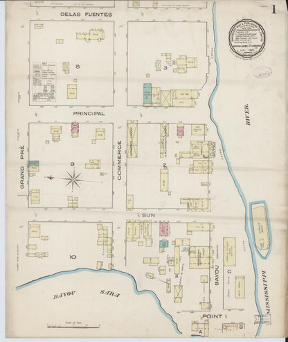 Sanborn Fire Insurance Map from Bayou Sara, West Feliciana Parish, Louisiana (1885), Sheet #0001 - Complete Map Set gallery image, historic Sanborn map, vintage wall art, Louisiana Louisiana