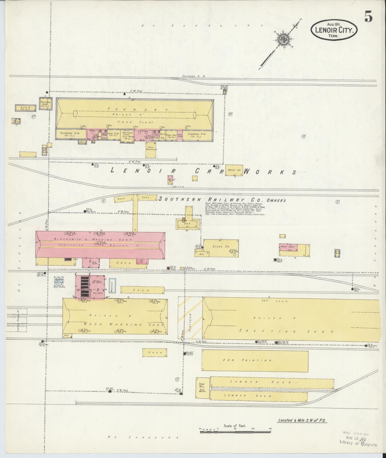 Sanborn Fire Insurance Map from Lenoir City, Loudon County, Tennessee (1911), Sheet #0005 - Complete Map Set gallery image, historic Sanborn map, vintage wall art, Tennessee Tennessee