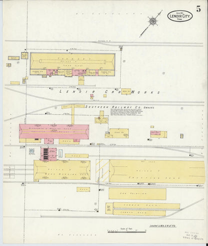 Sanborn Fire Insurance Map from Lenoir City, Loudon County, Tennessee (1911), Sheet #0005 - Complete Map Set gallery image, historic Sanborn map, vintage wall art, Tennessee Tennessee