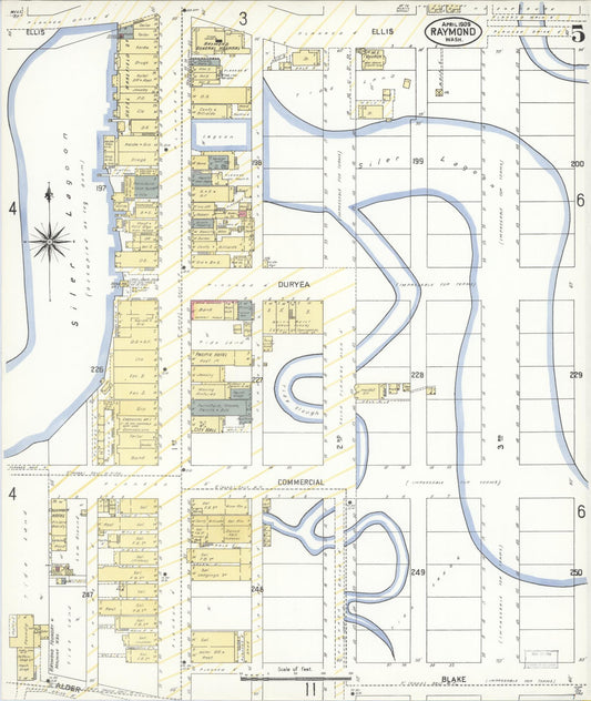 Sanborn Fire Insurance Map from Raymond, Pacific County, Washington (1909), Sheet #0005 - Historic Sanborn Fire Insurance Map Print, vintage old map wall art, antique decor, genealogy gift, Washington Washington map