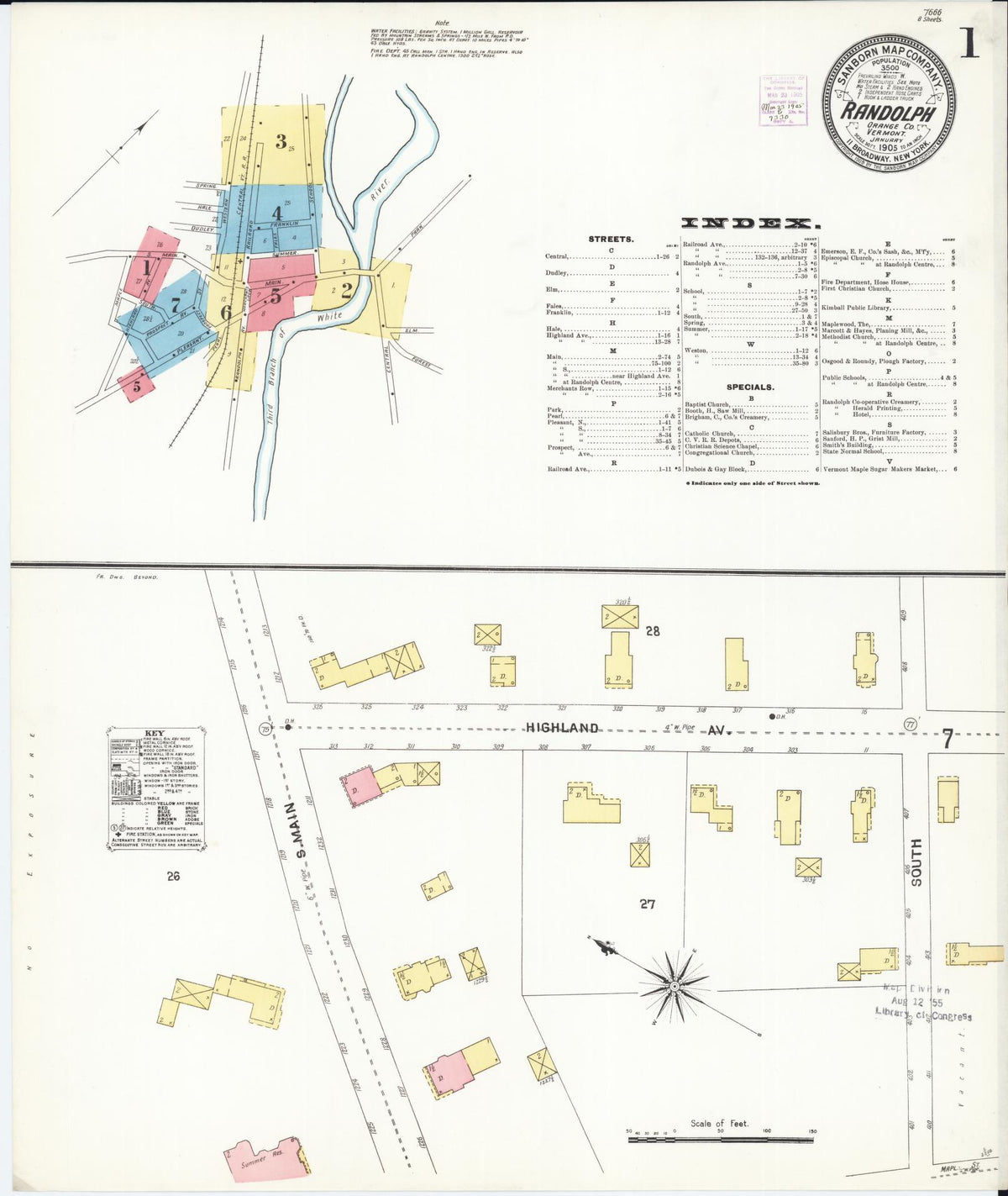 Sanborn Fire Insurance Map from Randolph, Orange County, Vermont (1905), Sheet #0001 - Complete Map Set gallery image, historic Sanborn map, vintage wall art, Vermont Vermont