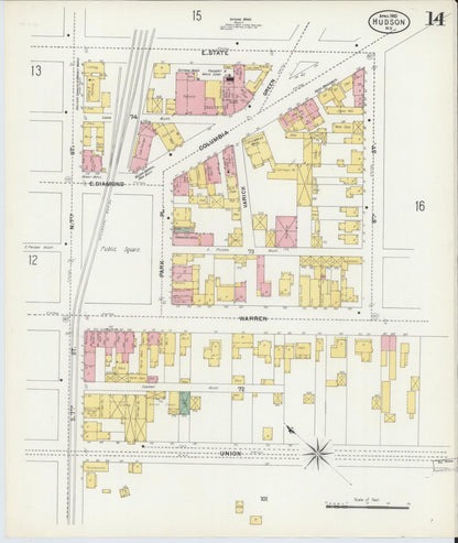 Sanborn Fire Insurance Map from Hudson, Columbia County, New York (1903), Sheet #0014 - Historic Sanborn Fire Insurance Map Print, vintage old map wall art, antique decor, genealogy gift, New York New York map
