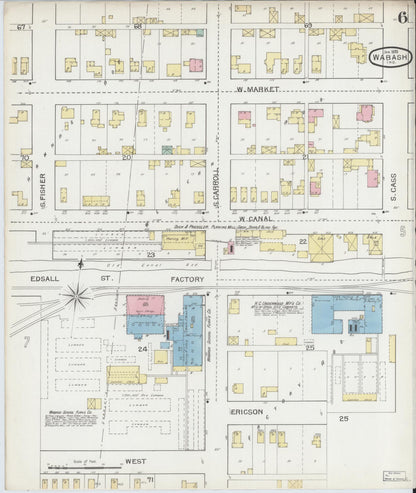 Sanborn Fire Insurance Map from Wabash, Wabash County, Indiana (1893), Sheet #0006 - Historic Sanborn Fire Insurance Map Print, vintage old map wall art, antique decor, genealogy gift, Indiana Indiana map