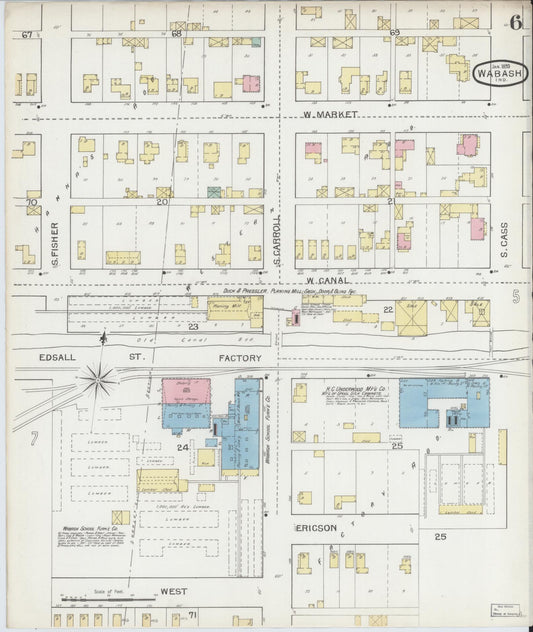 Sanborn Fire Insurance Map from Wabash, Wabash County, Indiana (1893), Sheet #0006 - Historic Sanborn Fire Insurance Map Print, vintage old map wall art, antique decor, genealogy gift, Indiana Indiana map