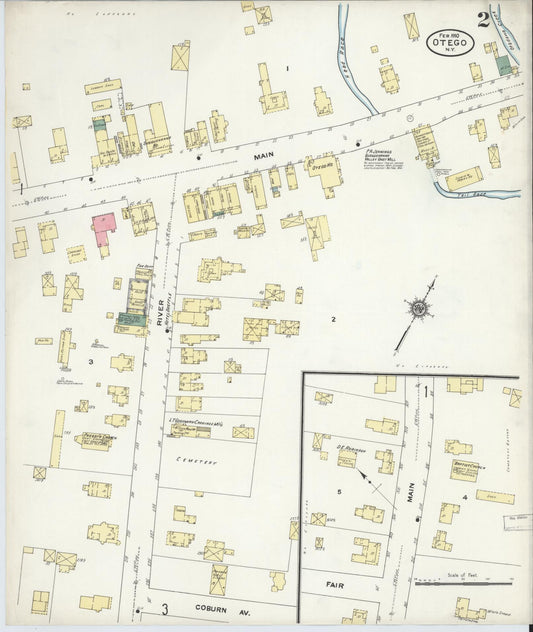 Sanborn Fire Insurance Map from Otego, Otsego County, New York (1910), Sheet #0002 - Historic Sanborn Fire Insurance Map Print, vintage old map wall art, antique decor, genealogy gift, New York New York map