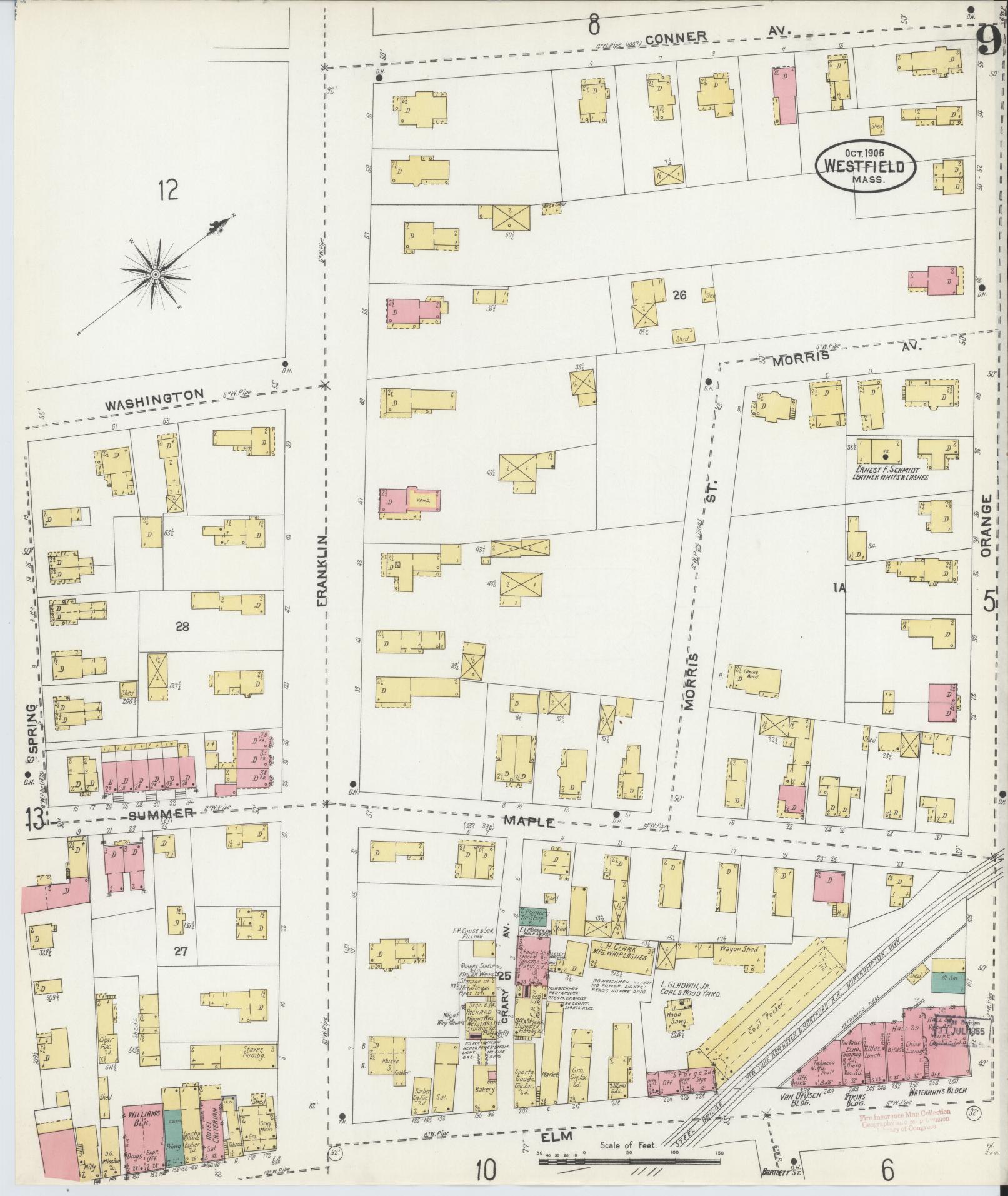 Sanborn Fire Insurance Map from Westfield, Hampden County, Massachusetts (1905), Sheet #0009 - Complete Map Set gallery image, historic Sanborn map, vintage wall art, Massachusetts Massachusetts