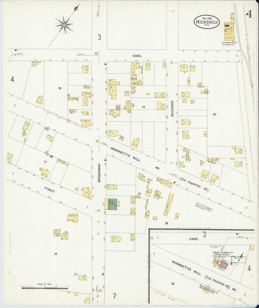 Sanborn Fire Insurance Map from Hicksville, Nassau County, New York (1908), Sheet #0004 - Historic Sanborn Fire Insurance Map Print, vintage old map wall art, antique decor, genealogy gift, New York New York map