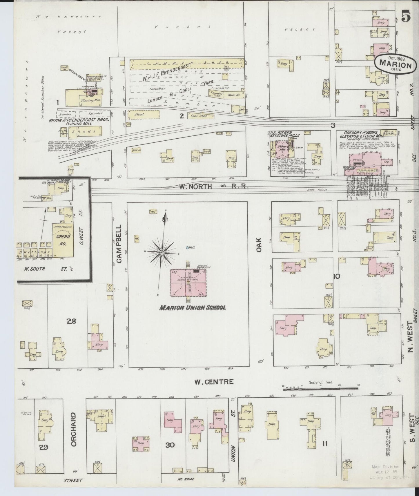 Sanborn Fire Insurance Map from Marion, Marion County, Ohio (1888), Sheet #0005 - Complete Map Set gallery image, historic Sanborn map, vintage wall art, Ohio Ohio