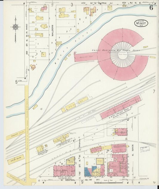 Sanborn Fire Insurance Map from Minot, Ward County, North Dakota (1913), Sheet #0006 - Historic Sanborn Fire Insurance Map Print, vintage old map wall art, antique decor, genealogy gift, North Dakota North Dakota map