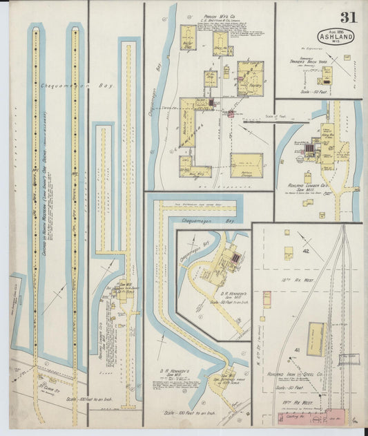 Sanborn Fire Insurance Map from Ashland, Ashland County, Wisconsin (1895), Sheet #0031 - Historic Sanborn Fire Insurance Map Print, vintage old map wall art, antique decor, genealogy gift, Wisconsin Wisconsin map