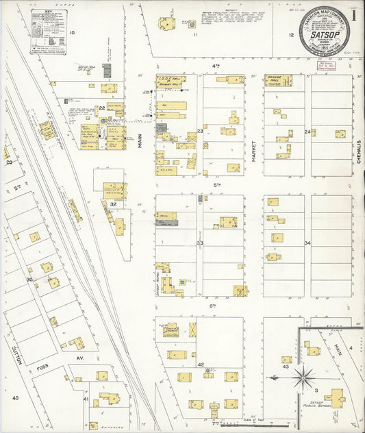 Sanborn Fire Insurance Map from Satsop, Grays Harbor County, Washington (1910), Sheet #0001 - Historic Sanborn Fire Insurance Map Print, vintage old map wall art, antique decor, genealogy gift, Washington Washington map