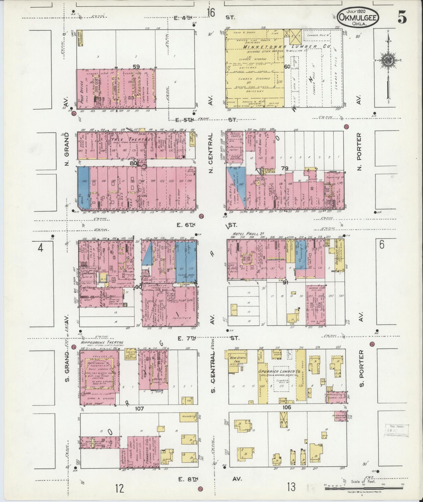 Sanborn Fire Insurance Map from Okmulgee, Okmulgee County, Oklahoma (1920), Sheet #0005 - Complete Map Set gallery image, historic Sanborn map, vintage wall art, Oklahoma Oklahoma