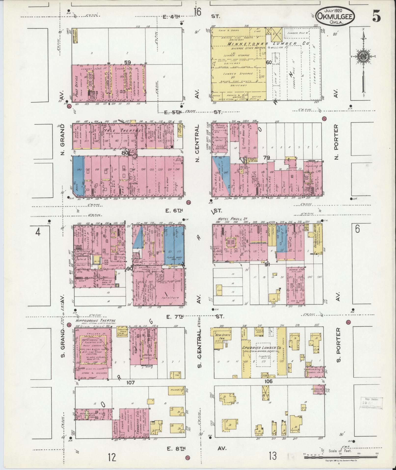 Sanborn Fire Insurance Map from Okmulgee, Okmulgee County, Oklahoma (1920), Sheet #0005 - Complete Map Set gallery image, historic Sanborn map, vintage wall art, Oklahoma Oklahoma