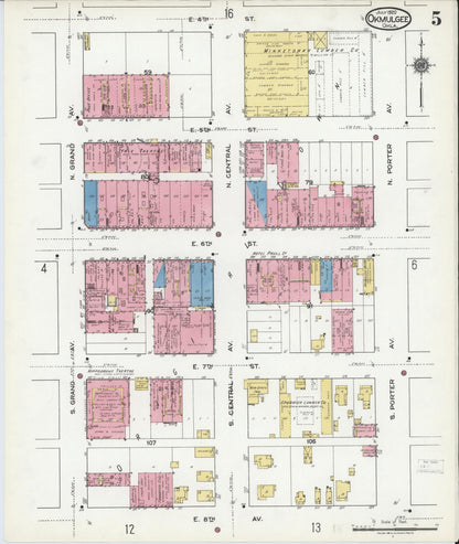 Sanborn Fire Insurance Map from Okmulgee, Okmulgee County, Oklahoma (1920), Sheet #0005 - Complete Map Set gallery image, historic Sanborn map, vintage wall art, Oklahoma Oklahoma