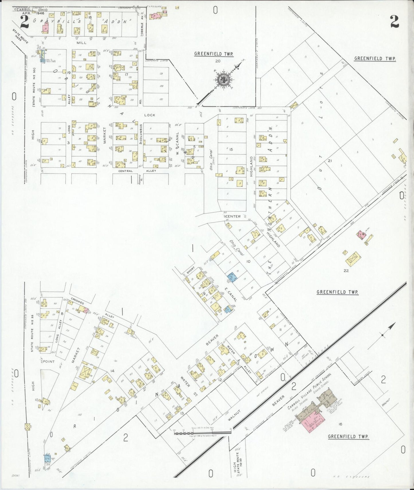 Sanborn Fire Insurance Map from Carroll, Fairfield County, Ohio (1946), Sheet #0002 - Historic Sanborn Fire Insurance Map Print, vintage old map wall art, antique decor, genealogy gift, Ohio Ohio map