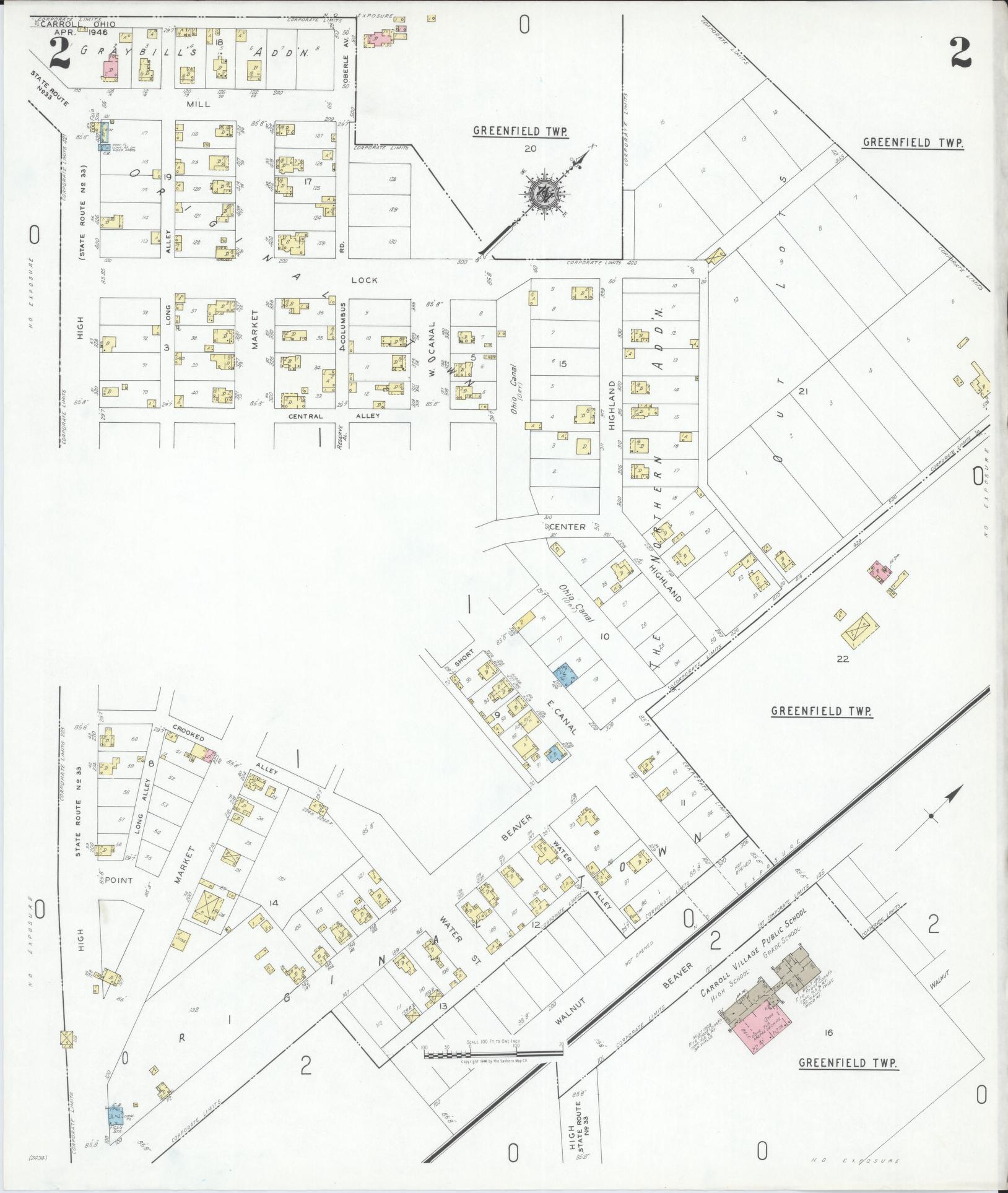 Sanborn Fire Insurance Map from Carroll, Fairfield County, Ohio (1946), Sheet #0002 - Historic Sanborn Fire Insurance Map Print, vintage old map wall art, antique decor, genealogy gift, Ohio Ohio map