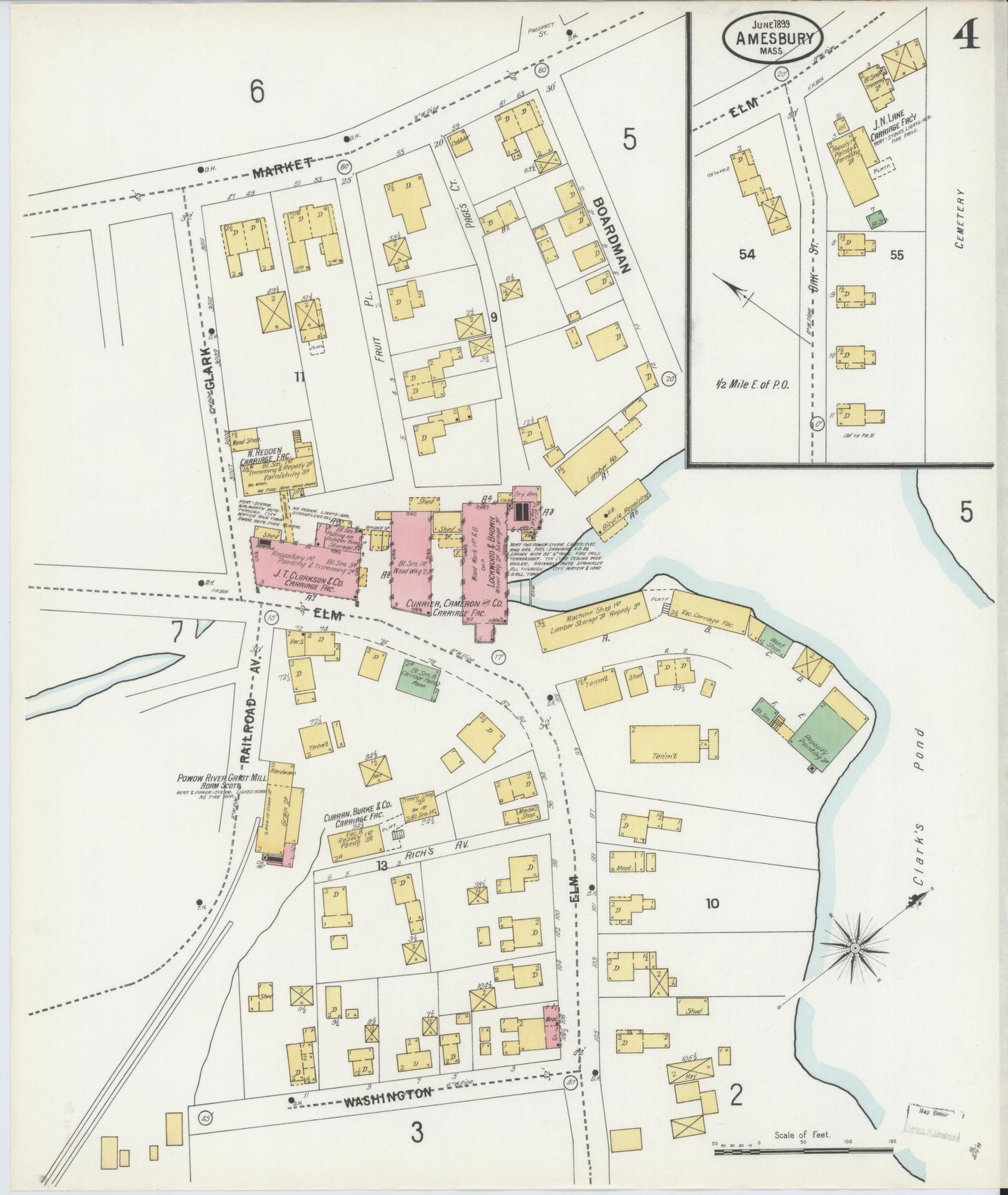 Sanborn Fire Insurance Map from Amesbury, Essex County, Massachusetts (1899), Sheet #0004 - Complete Map Set gallery image, historic Sanborn map, vintage wall art, Massachusetts Massachusetts