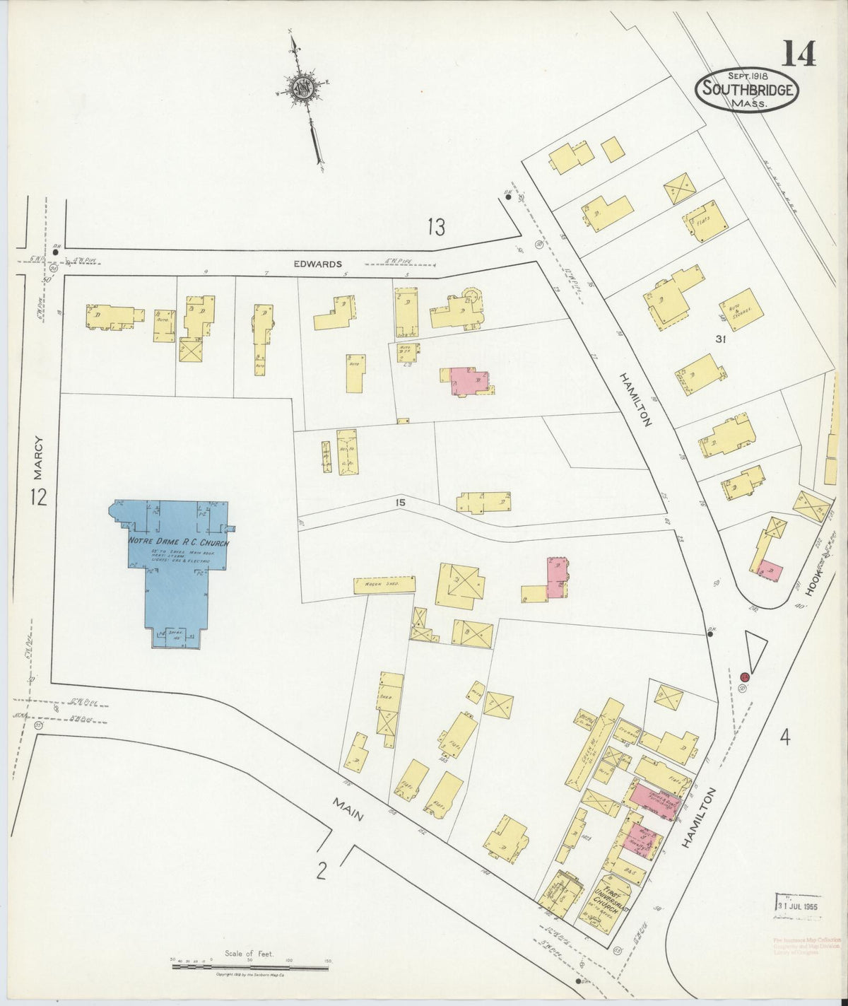 Sanborn Fire Insurance Map from Southbridge, Worcester County, Massachusetts (1918), Sheet #0014 - Complete Map Set gallery image, historic Sanborn map, vintage wall art, Massachusetts Massachusetts