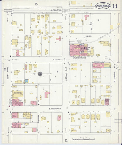 Sanborn Fire Insurance Map from Cape Girardeau, Cape Girardeau County, Missouri (1915), Sheet #0014 - Complete Map Set gallery image, historic Sanborn map, vintage wall art, Missouri Missouri