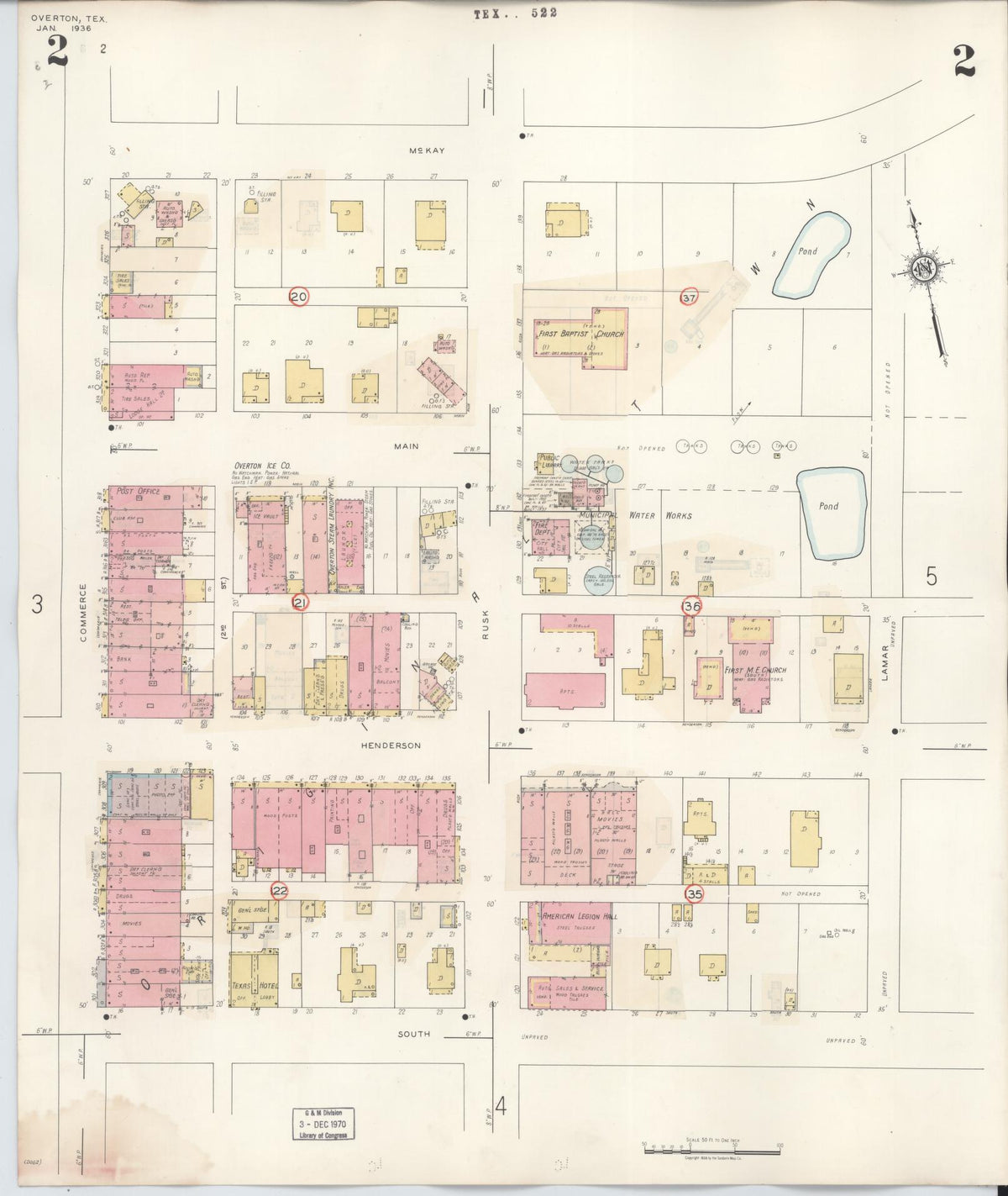Sanborn Fire Insurance Map from Overton, Rusk County, Texas (1939), Sheet #0002 - Complete Map Set gallery image, historic Sanborn map, vintage wall art, Texas Texas