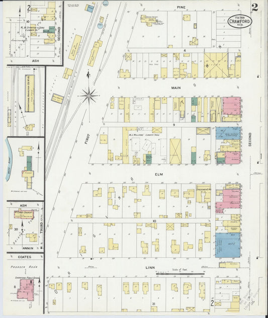 Sanborn Fire Insurance Map from Crawford, Dawes County, Nebraska (1909), Sheet #0002 - Historic Sanborn Fire Insurance Map Print, vintage old map wall art, antique decor, genealogy gift, Nebraska Nebraska map