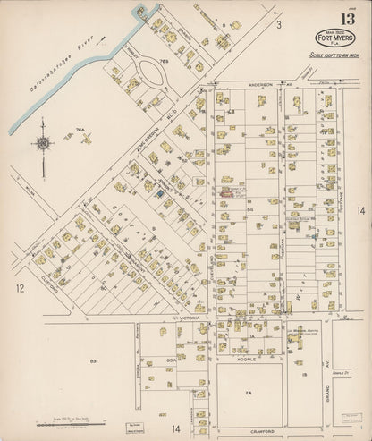 Sanborn Fire Insurance Map from Fort Myers, Lee County, Florida (1922), Sheet #0013 - Complete Map Set gallery image, historic Sanborn map, vintage wall art, Florida Florida