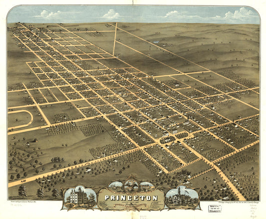 Bird's eye view of the city of Princeton, Bureau County, Illinois 1870. (1870) – Historic Bird’s-Eye View Panorama Print