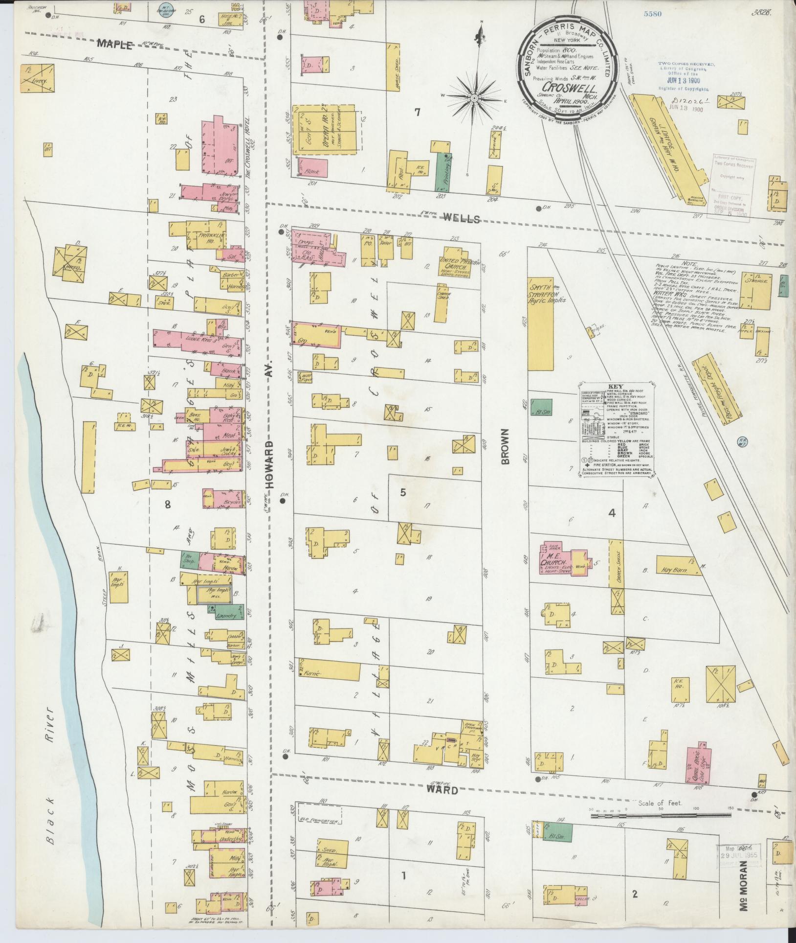 Sanborn Fire Insurance Map from Croswell, Sanilac County, Michigan (1900), Sheet #0001 - Historic Sanborn Fire Insurance Map Print, vintage old map wall art, antique decor, genealogy gift, Michigan Michigan map